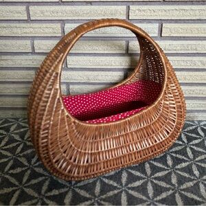 70's Wicker Picnic Basket - Decorative Wicker Basket - Rustic Wicker Decor